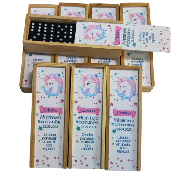 Juego Clásico de Dominó Personalizado en Madera para Comunión