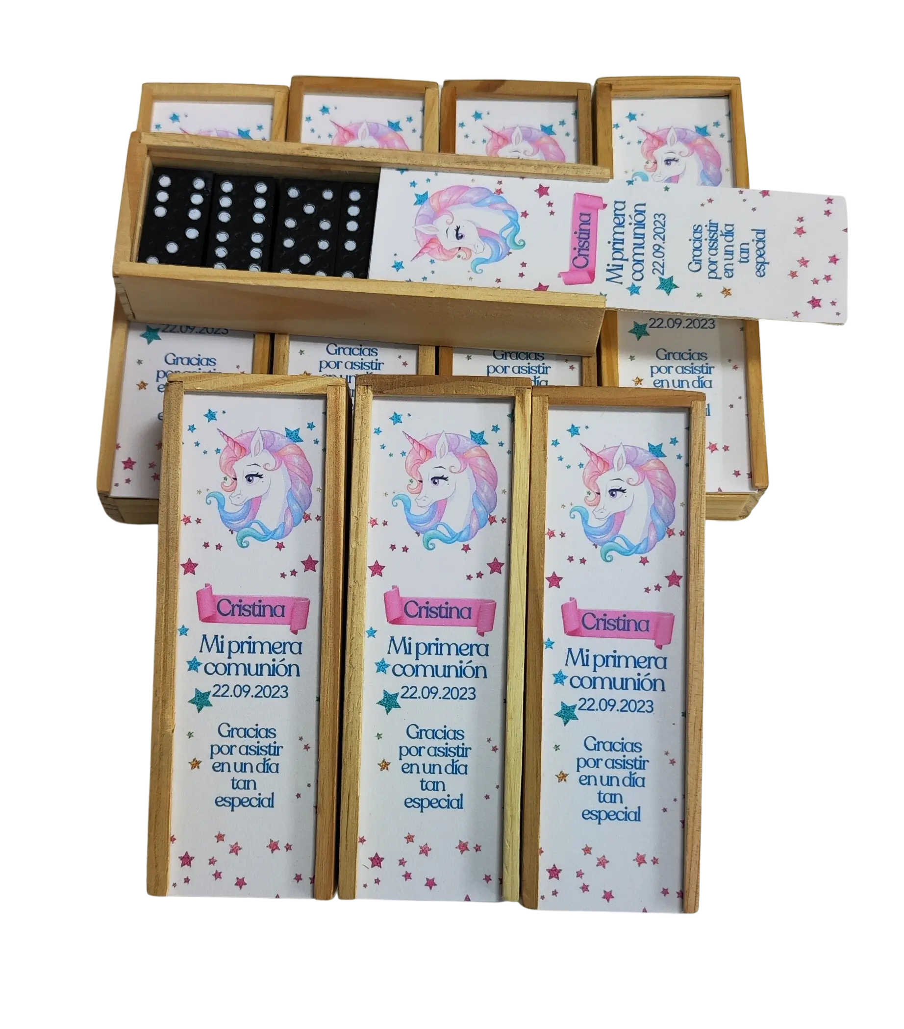 Juego Clásico de Dominó Personalizado en Madera para Comunión