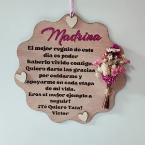 Placa Personalizable de Primera Comunión para Madrina con Flores Secas
