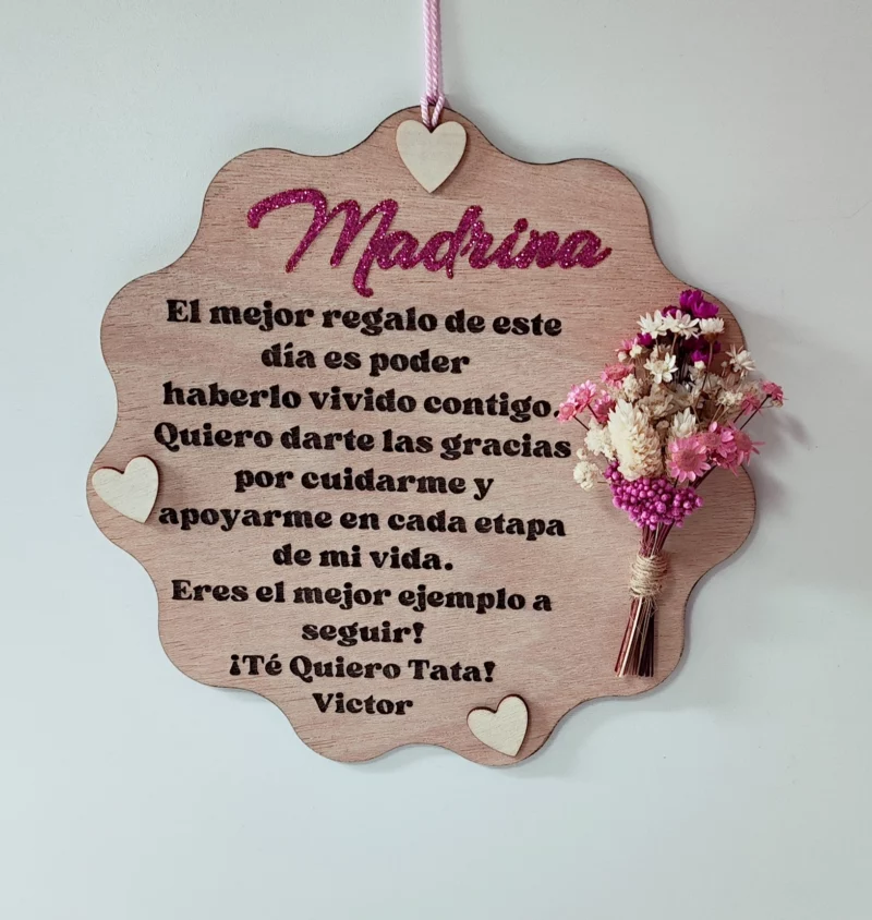 Placa Personalizable de Primera Comunión para Madrina con Flores Secas