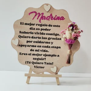 Placa Personalizable de Primera Comunión para Madrina con Flores Secas