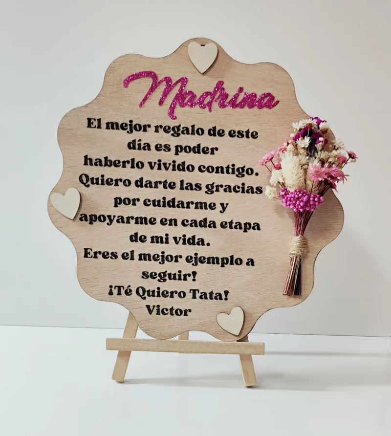 Placa Personalizable de Primera Comunión para Madrina con Flores Secas