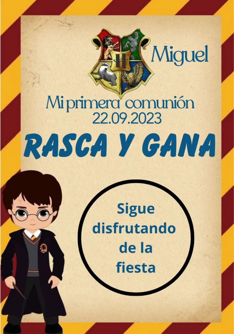 Tarjeta Rasca y Gana para primera Comunión