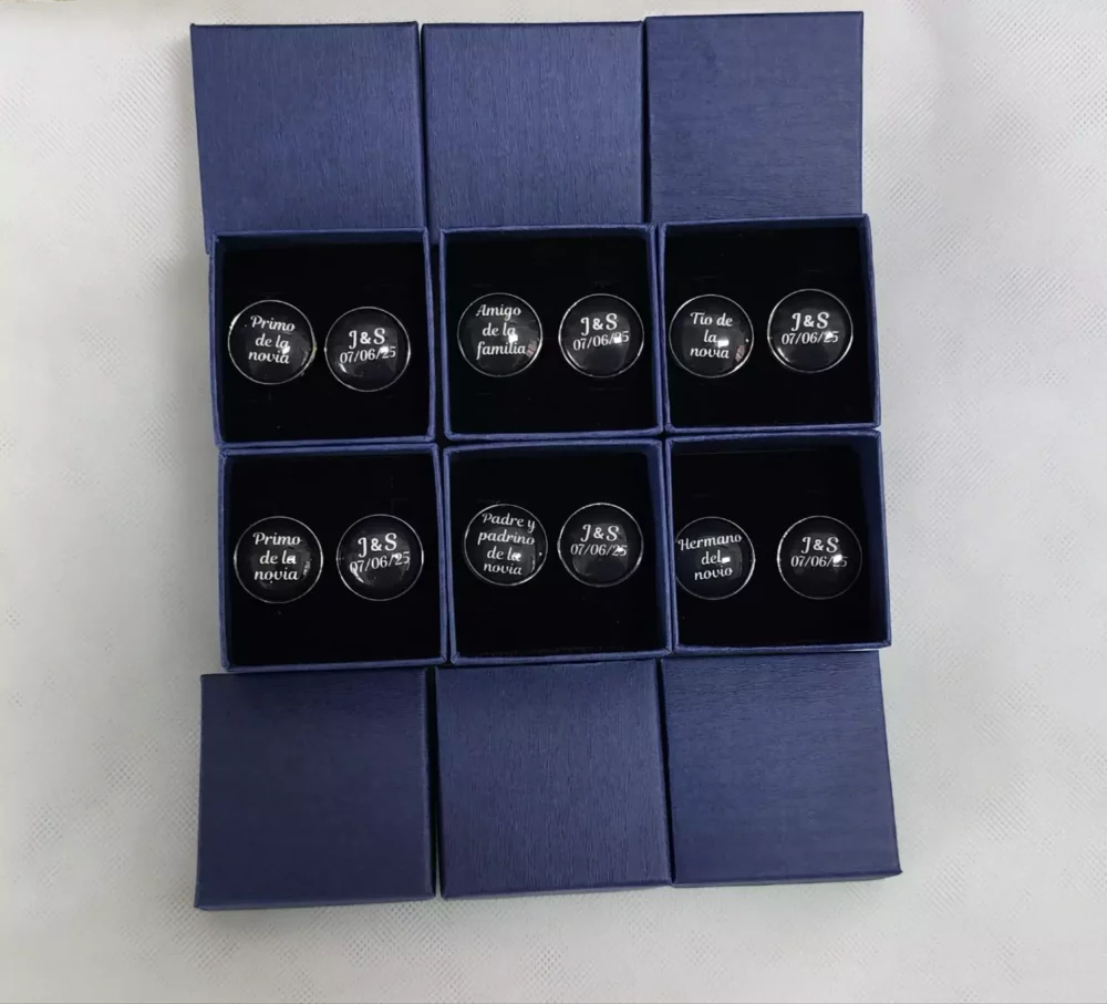 Gemelos personalizados con texto para boda