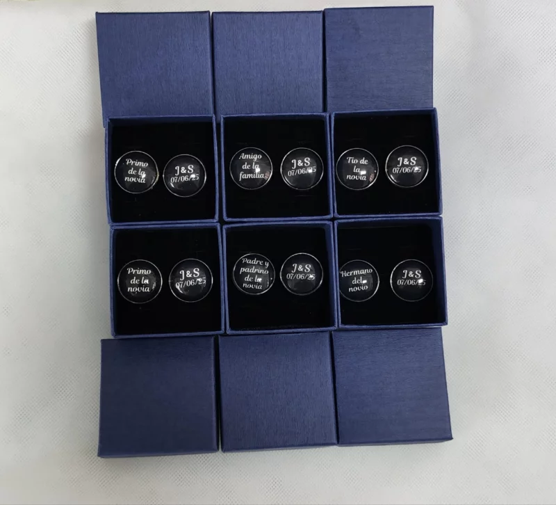 Gemelos personalizados con texto para boda