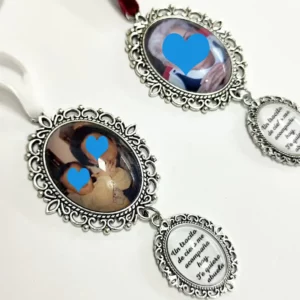 camafeo doble personalizable con foto y frase, tamaños 6x4,5 cm y 4x3 cm