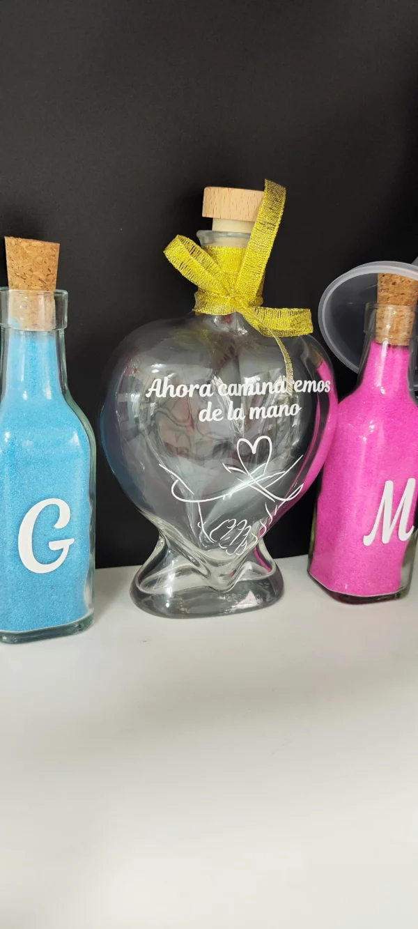 set ceremonia arena personalizado botella corazon frase letras iniciales