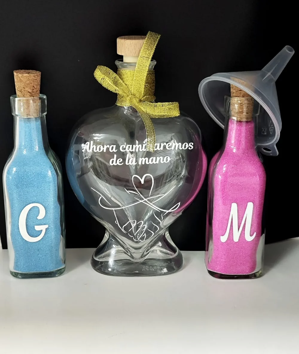 set ceremonia arena personalizado botella corazon frase letras iniciales